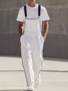 Men's White Cotton Wide Leg Overalls