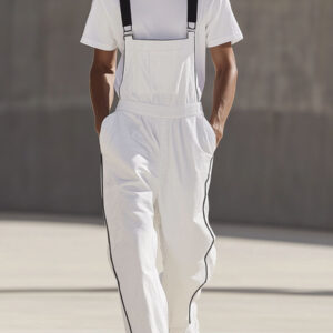 Men's White Cotton Wide Leg Overalls