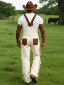 Men'S Western Style Contrast Color Panel Embroidery Jumpsuit