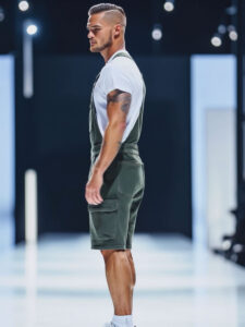 Men's Army Green Multi-Pocket Short Overalls