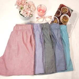 100% Cotton Short Pajama: Unisex Pin-Stripes Short-Pants w/Pocket,Pre-Washed, Custom size Available