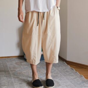 Linen Blend Men's Long Shorts in 3 colors: Wide Leg, Knee Length