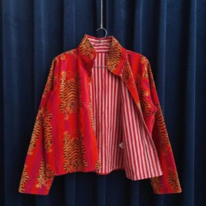 Vintage Boho Tiger Print Jacket – Handmade Bold Velvet Coat