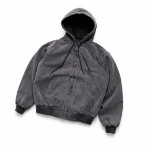 Vintage Jacket Grey: Washed Workwear Hoodie | Distressed Jacket | Streetwear Coat | Unisex