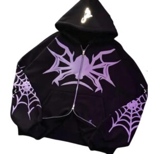 Unisex Spider Zip-Up Hoodie Oversized Purple Web Graphic