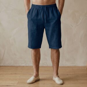 Men’s Linen Drawstring Shorts – Casual Summer Beach Shorts Lightweight Resort Wear