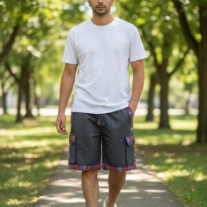 Bohemian handmade cotton unisex elastic cargo shorts