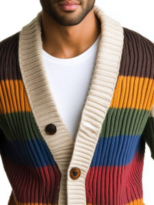 Men's Casual Rainbow Striped Long Sleeve Knit Cardigan