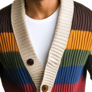 Men's Casual Rainbow Striped Long Sleeve Knit Cardigan