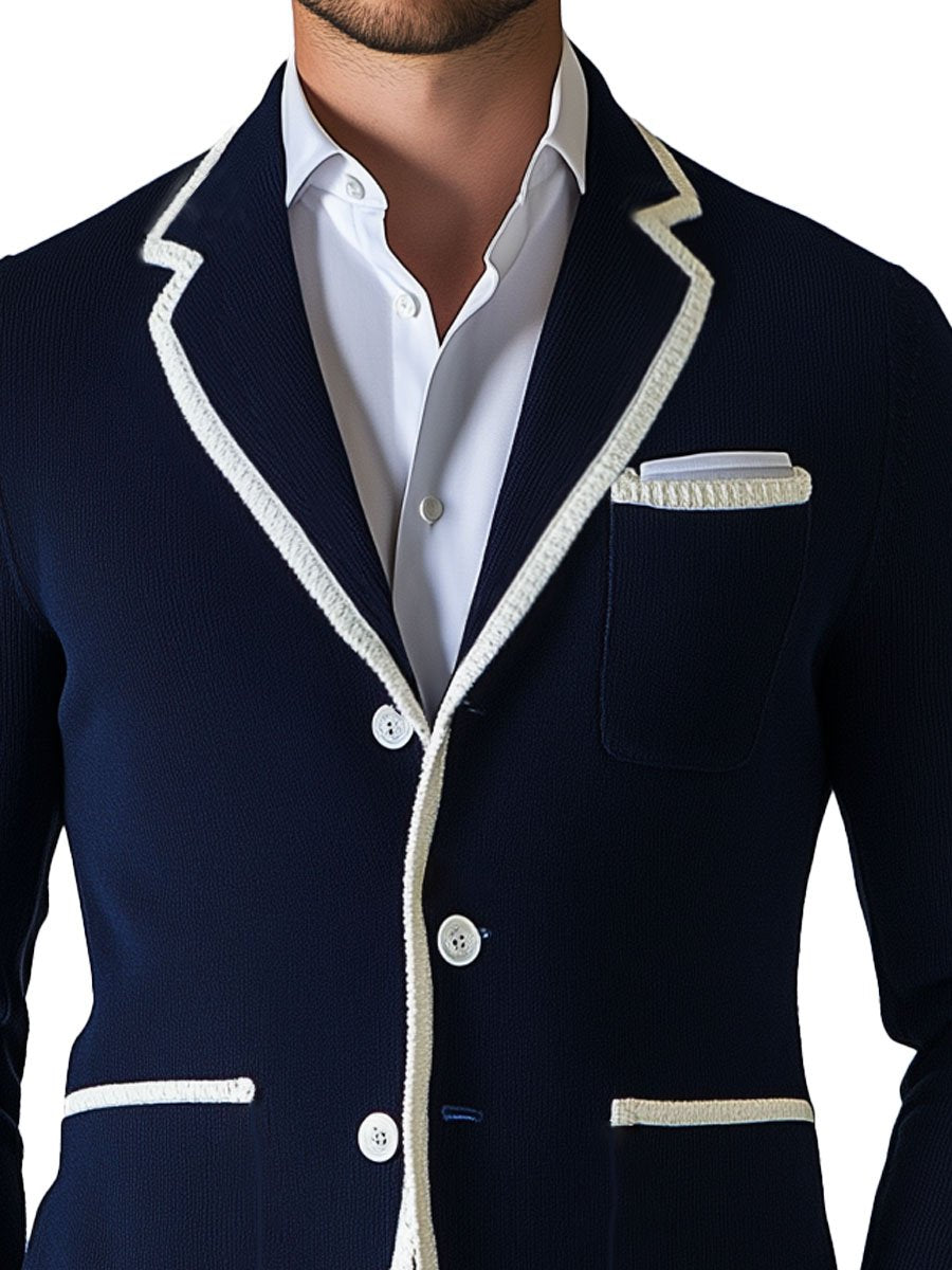 Men's Lapel Contrast Color Single Breasted Pocket Knit Cardigan