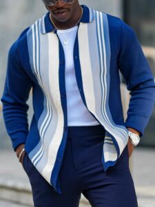 Casual Striped Lapel Button Knit Cardigan