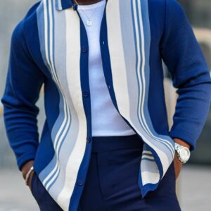 Casual Striped Lapel Button Knit Cardigan