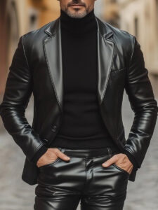 Casual Fashion Lapel 3 Pocket Leather Jacket