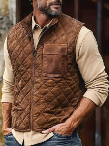 Vintage Stand Collar Zipper Quilted Vest