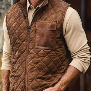 Vintage Stand Collar Zipper Quilted Vest