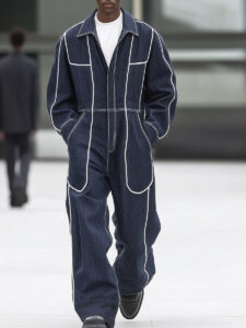 Men's Multi-Pocket Contrast Color Vintage Denim Jumpsuit
