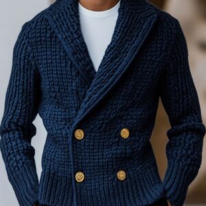Men's Lapel Double Breasted Solid Color Knit Cardigan