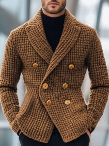 Men's Lapel Double Breasted Metal Button Vintage Knit Cardigan