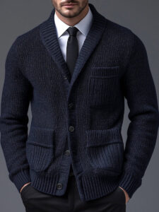 Solid Color Lapel 3 Pockets Knitted Cardigan