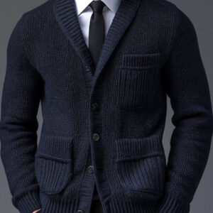 Solid Color Lapel 3 Pockets Knitted Cardigan