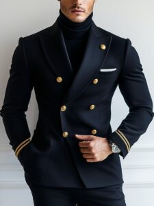 Vintage Navy Multi-Pocket Double Breasted Blazer