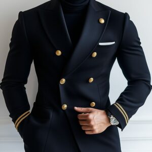 Vintage Navy Multi-Pocket Double Breasted Blazer