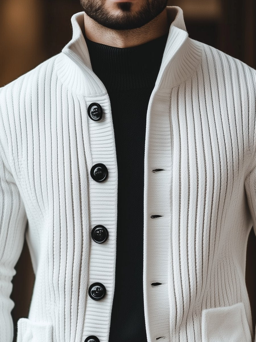 Casual Stand Collar Button Knit Cardigan